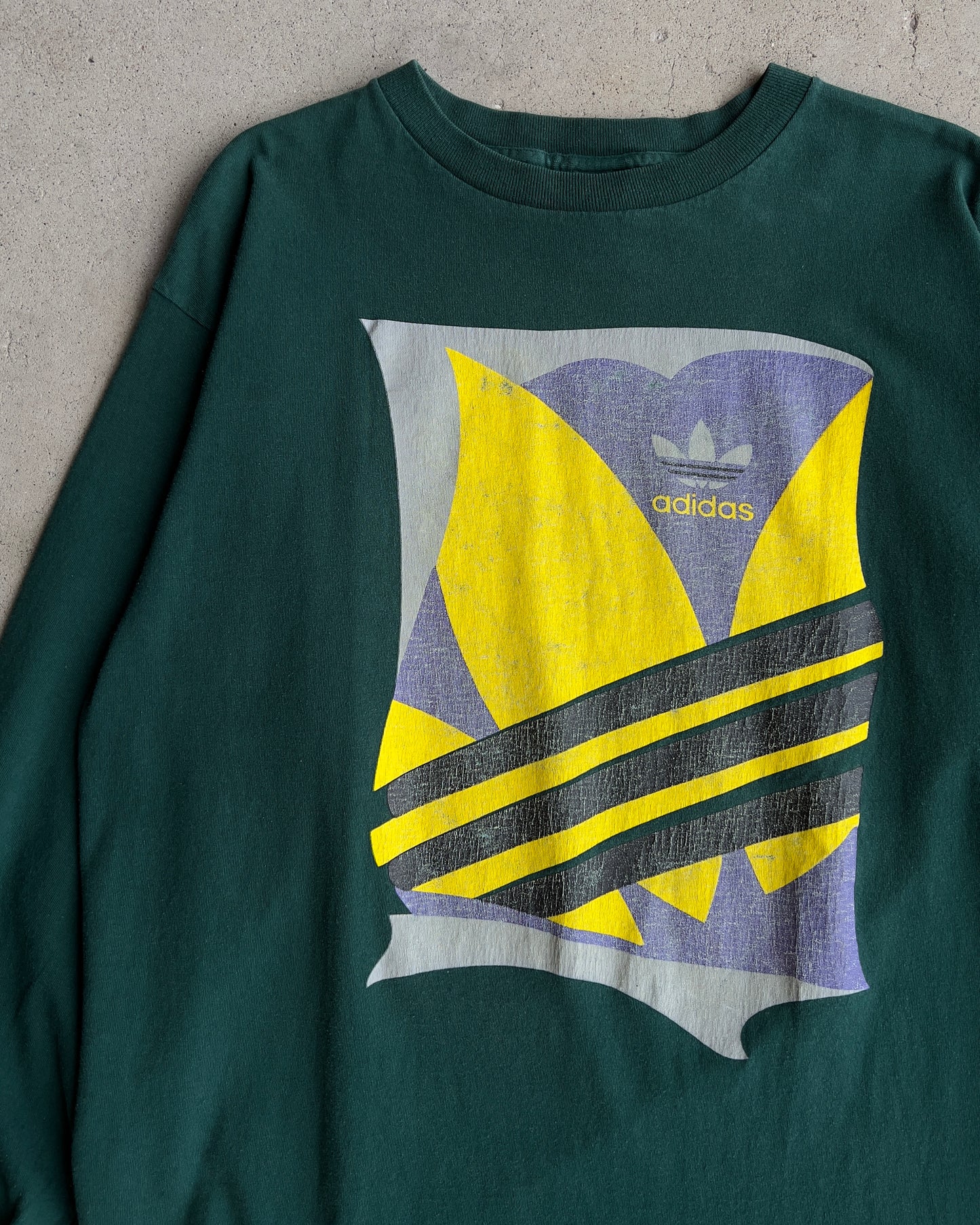 Vintage 1980s Adidas Green & Yellow Graphic Trefoil Logo Long Sleeve  - Shop ThreadCount Vintage Co.