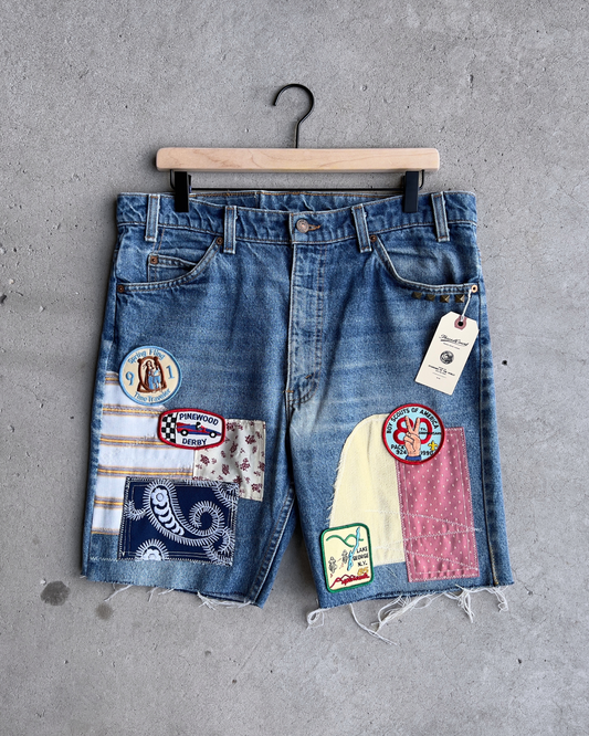 The Summertime Derby Patchwork Vintage Jean Shorts  - Shop ThreadCount Vintage Co.