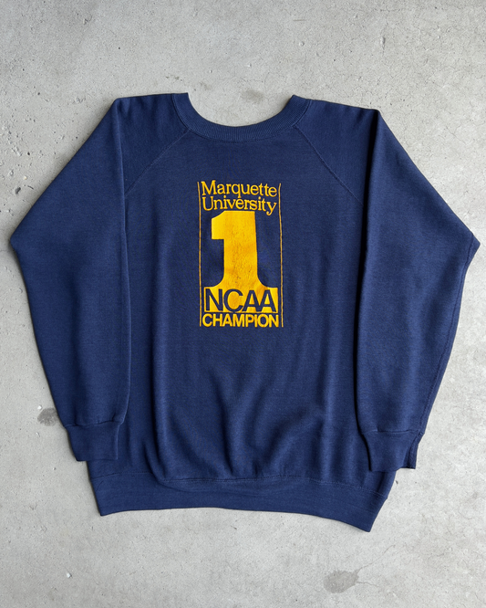 Vintage 1977 Marquette University Basketball NCAA Champions Navy Sweatshirt  - Shop ThreadCount Vintage Co.