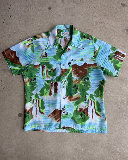 Vintage 1970s Lush Green Islands Hawaiian Shirt  - Shop ThreadCount Vintage Co.