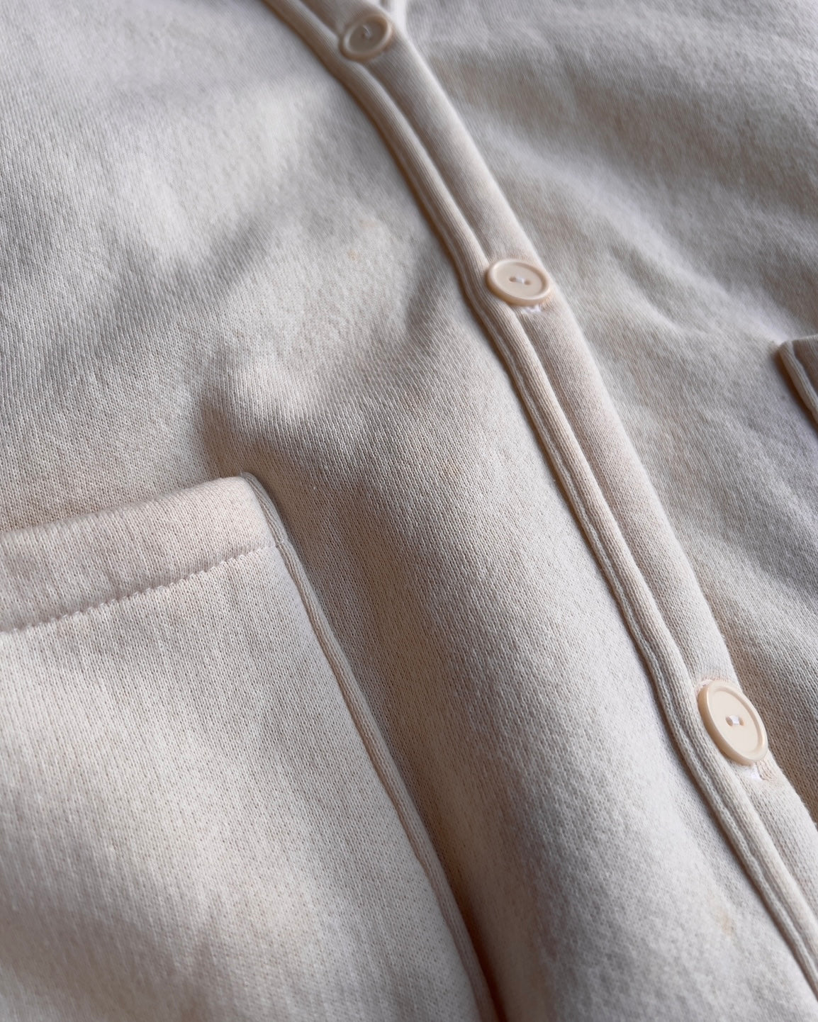 Vintage 1990s Off White Heavy Cotton Fleece Cardigan  - Shop ThreadCount Vintage Co.