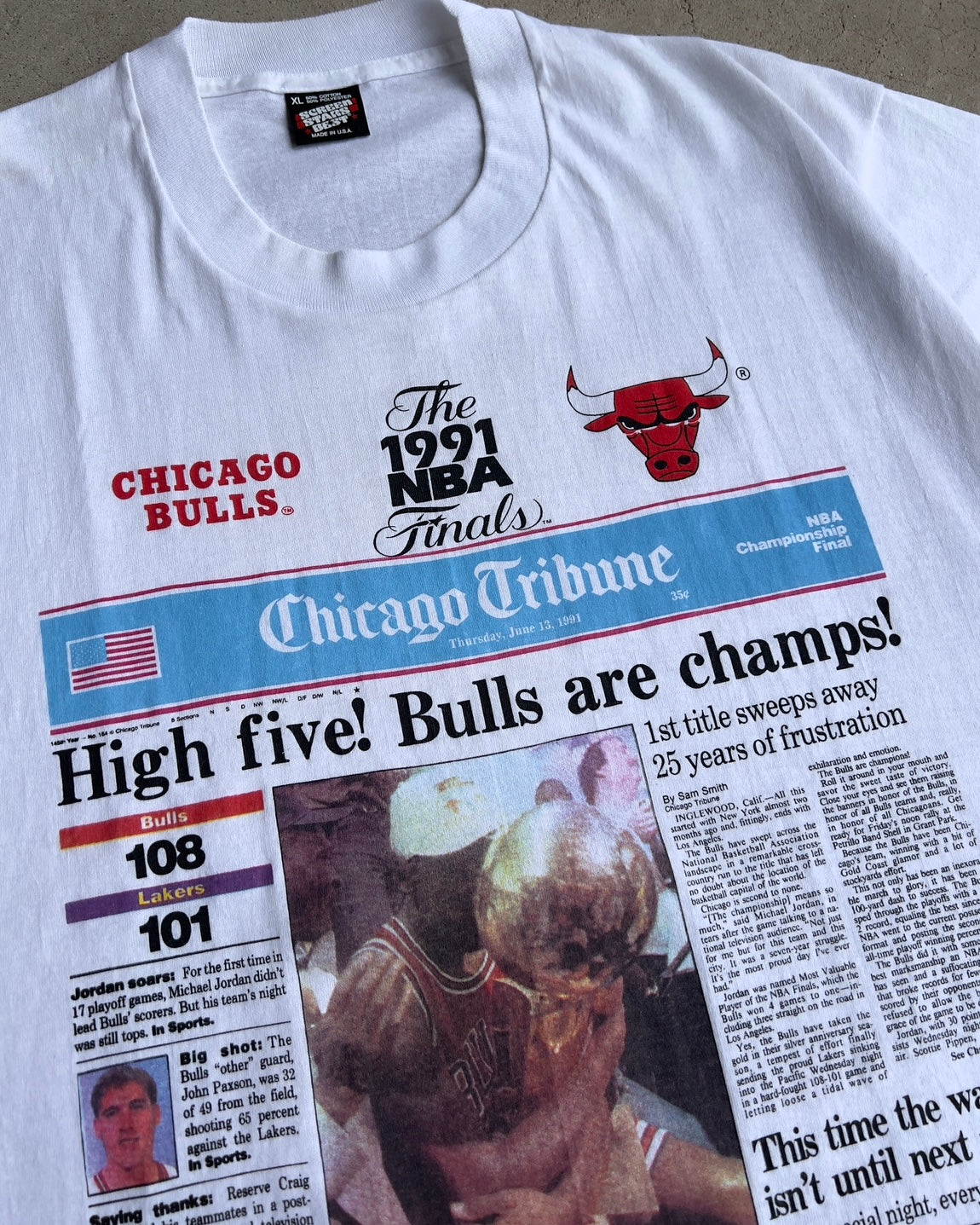 Vintage 1991 Chicago Tribune Bulls Are Champs Jordan Headliner Tee  - Shop ThreadCount Vintage Co.