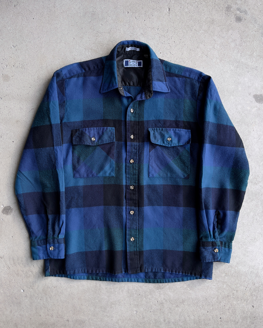 Vintage 1980s Blue & Green Big Check Plaid Flannel Shirt  - Shop ThreadCount Vintage Co.