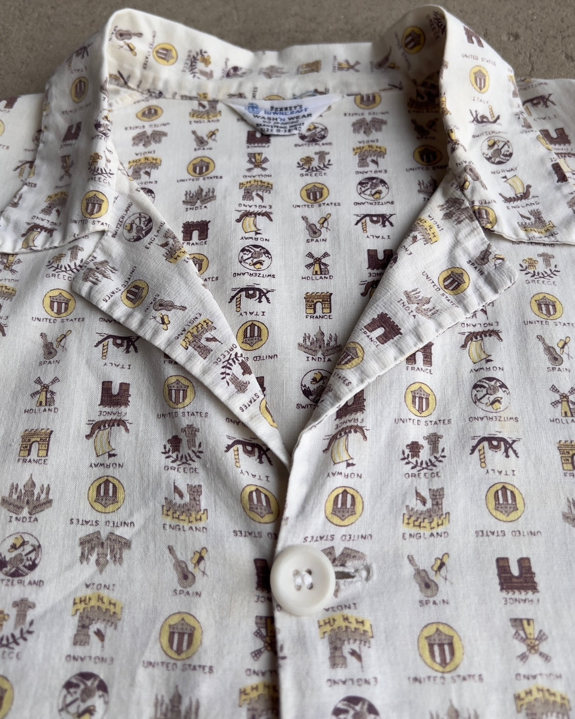 Vintage 1960s International Crests White Lounge Shirt  - Shop ThreadCount Vintage Co.