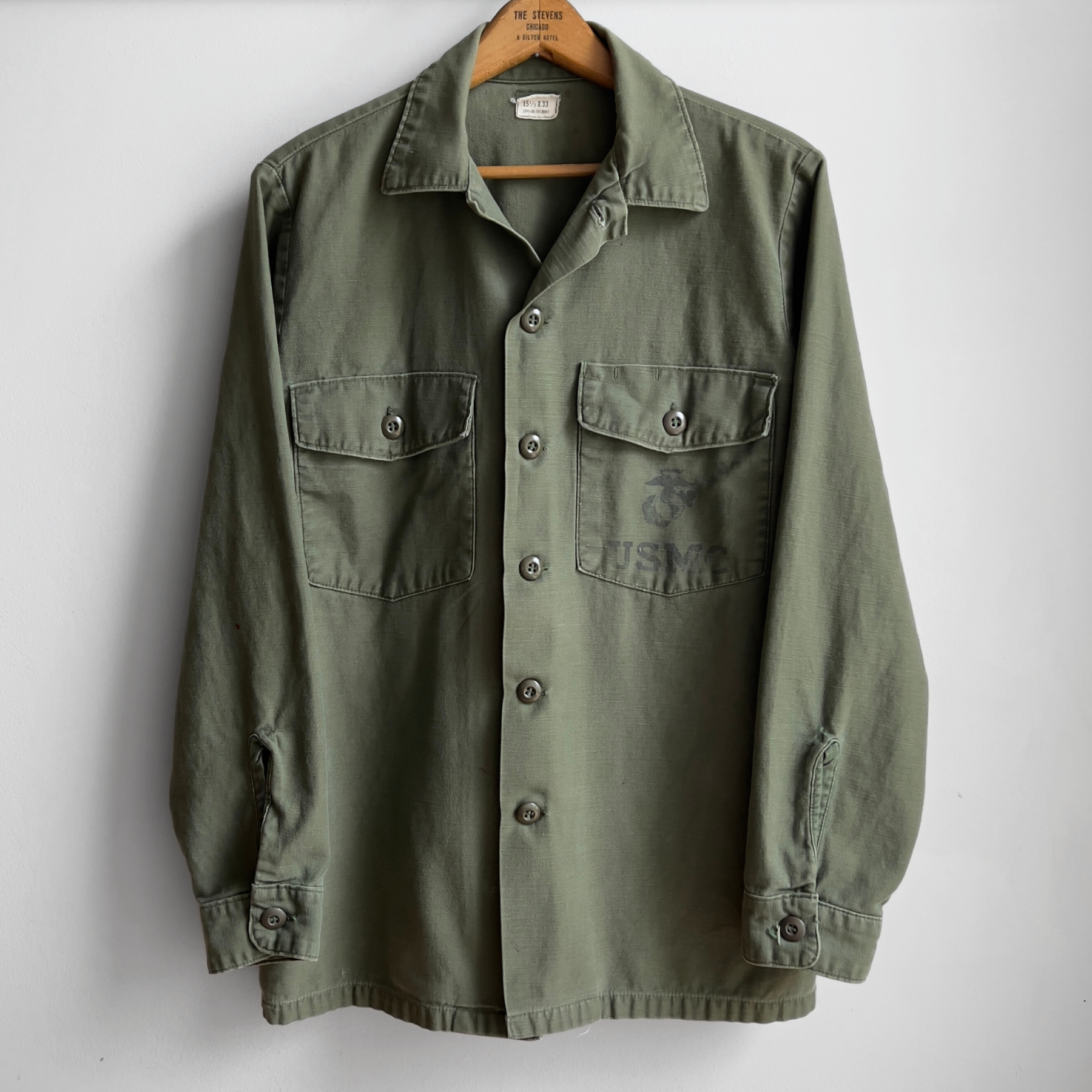 Vintage 1970s USMC OG-107 Sateen Olive Green Fatigue Field Shirt  - Shop ThreadCount Vintage Co.