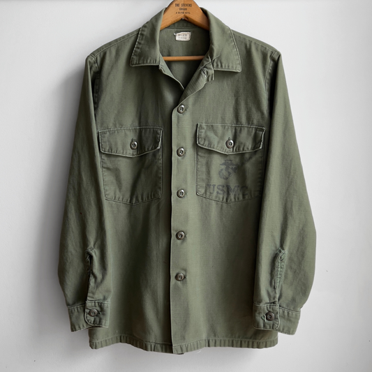 Vintage 1970s USMC OG-107 Sateen Green Fatigue Field Shirt  - Shop ThreadCount Vintage Co.