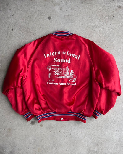 1980s International Sound Red Satin Bomber Jacket  - Shop ThreadCount Vintage Co.