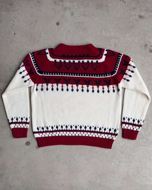 Vintage 1980s Red & Off White Icelandic Knit Holiday Sweater  - Shop ThreadCount Vintage Co.