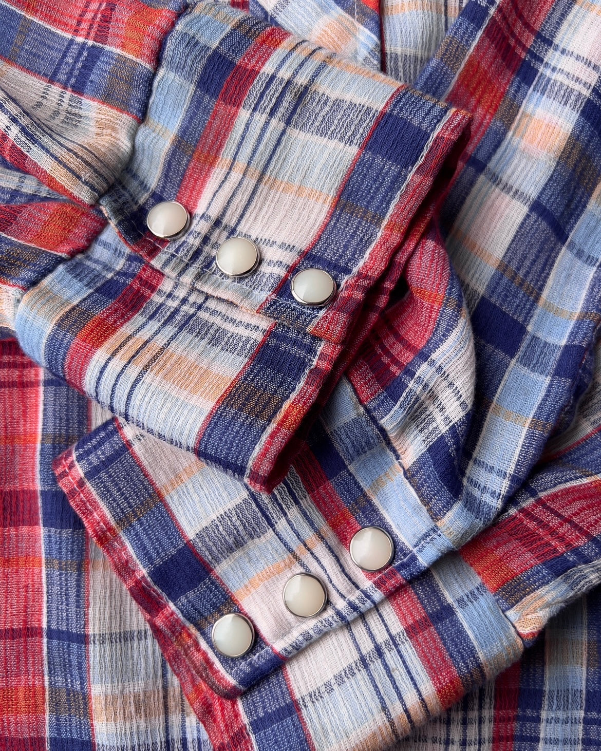 Vintage 1980s Blue & White Western Pearled Button Shirt  - Shop ThreadCount Vintage Co.