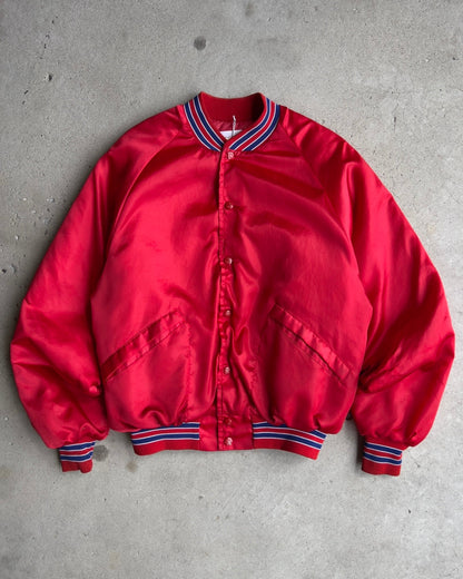 1980s International Sound Red Satin Bomber Jacket  - Shop ThreadCount Vintage Co.