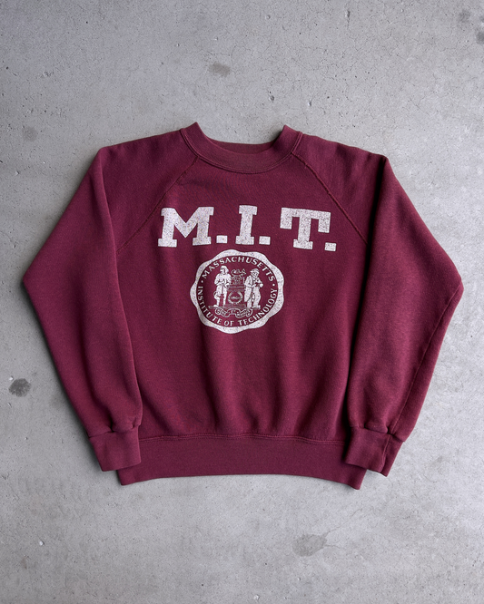 Vintage 1970s MIT Seal Maroon Cotton Raglan Sweatshirt  - Shop ThreadCount Vintage Co.