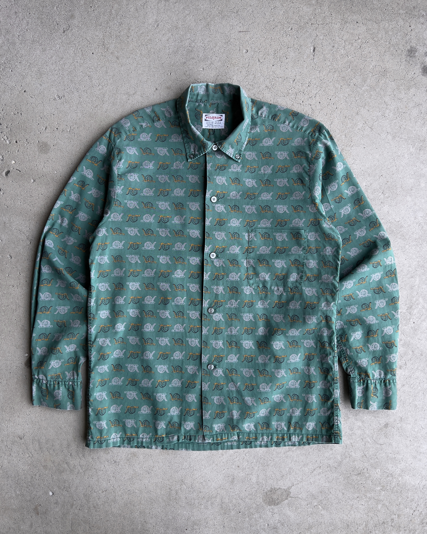 Vintage 1960s Green Canon Print Perma-Smooth Pilgrim Shirt  - Shop ThreadCount Vintage Co.