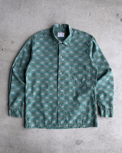 1960s Green Canon Print Perma-Smooth Pilgrim Shirt  - Shop ThreadCount Vintage Co.