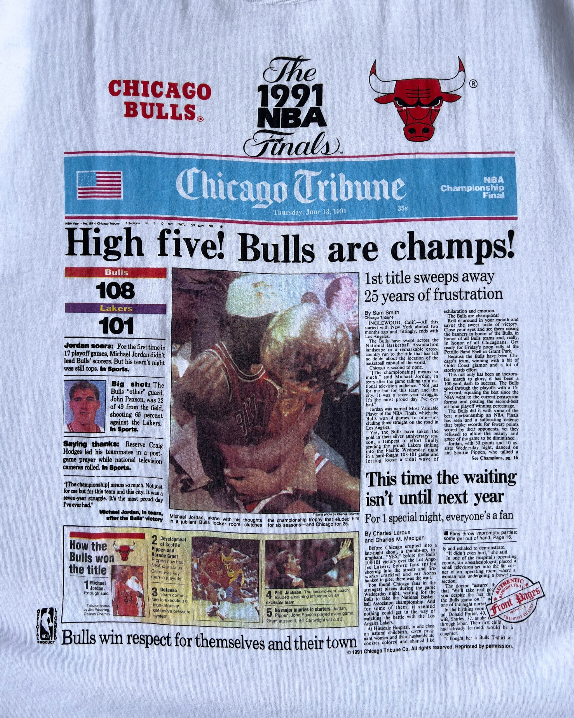 Vintage 1991 Chicago Tribune Bulls Are Champs Jordan Headliner Tee  - Shop ThreadCount Vintage Co.