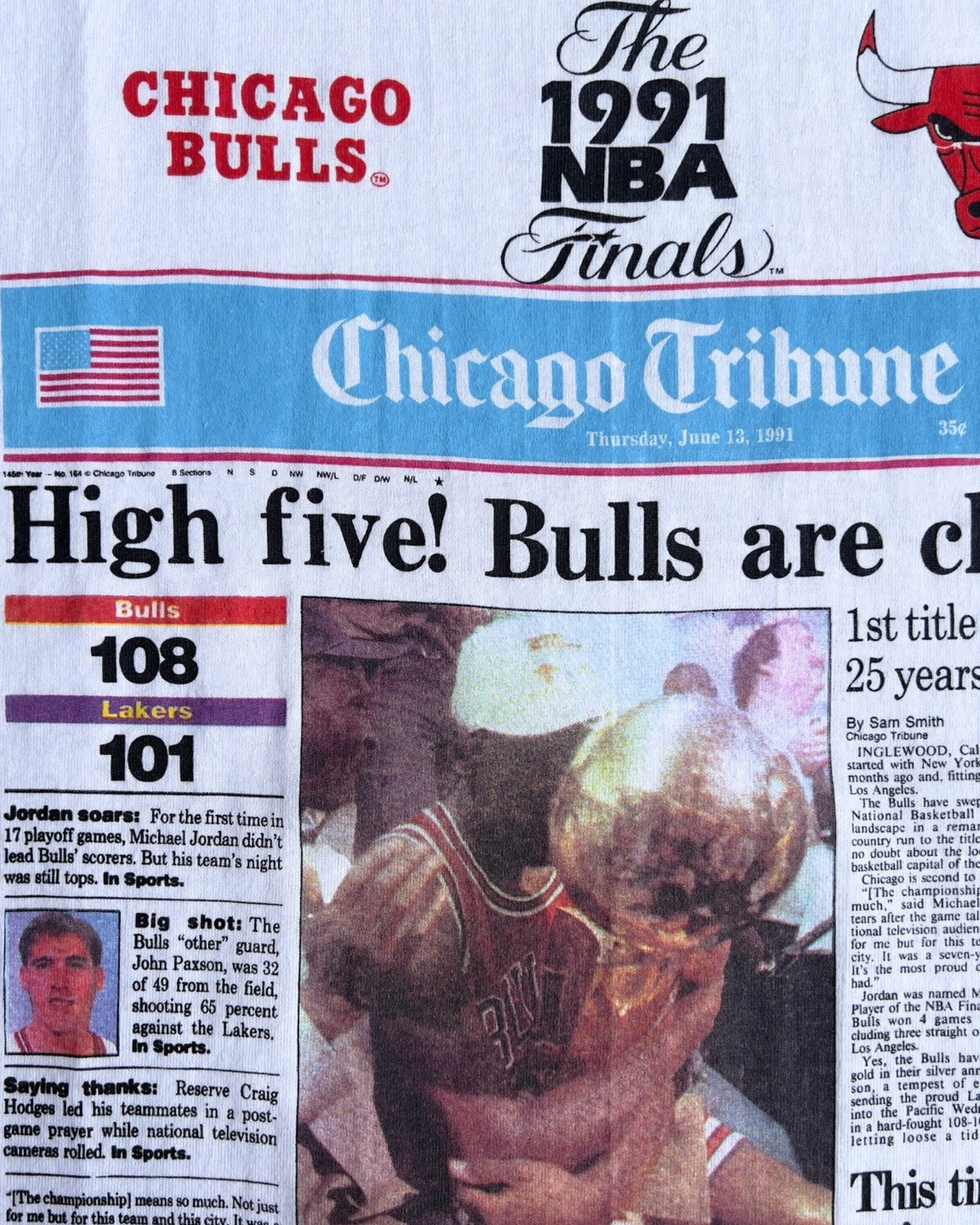 Vintage 1991 Chicago Tribune Bulls Are Champs Jordan Headliner Tee  - Shop ThreadCount Vintage Co.