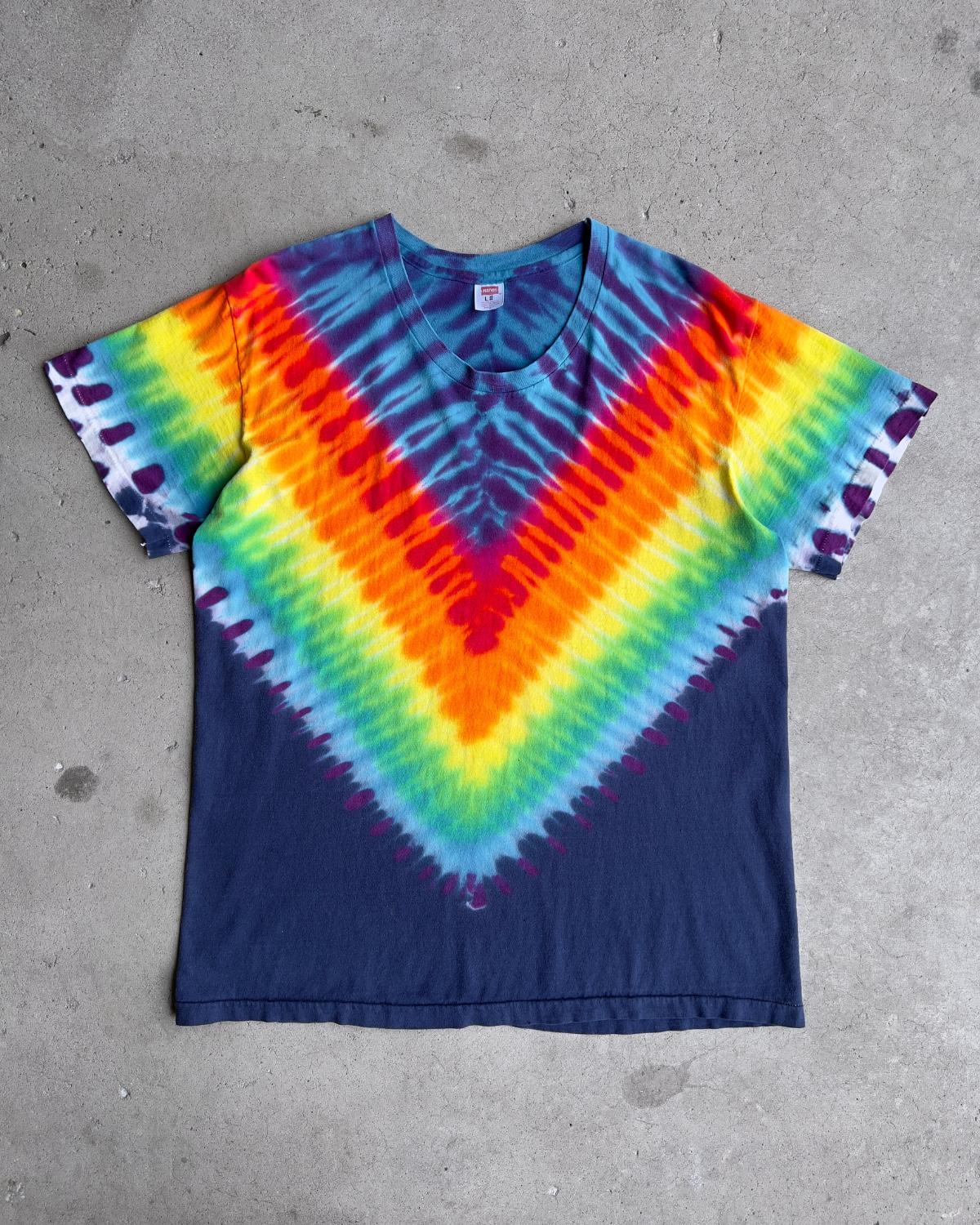 Vintage 1970s Navy Blue & Rainbow Tie Dye Tee  - Shop ThreadCount Vintage Co.