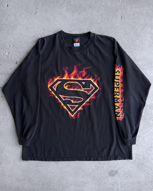 Vintage 2000s Flaming Superman Long Sleeve Tee  - Shop ThreadCount Vintage Co.