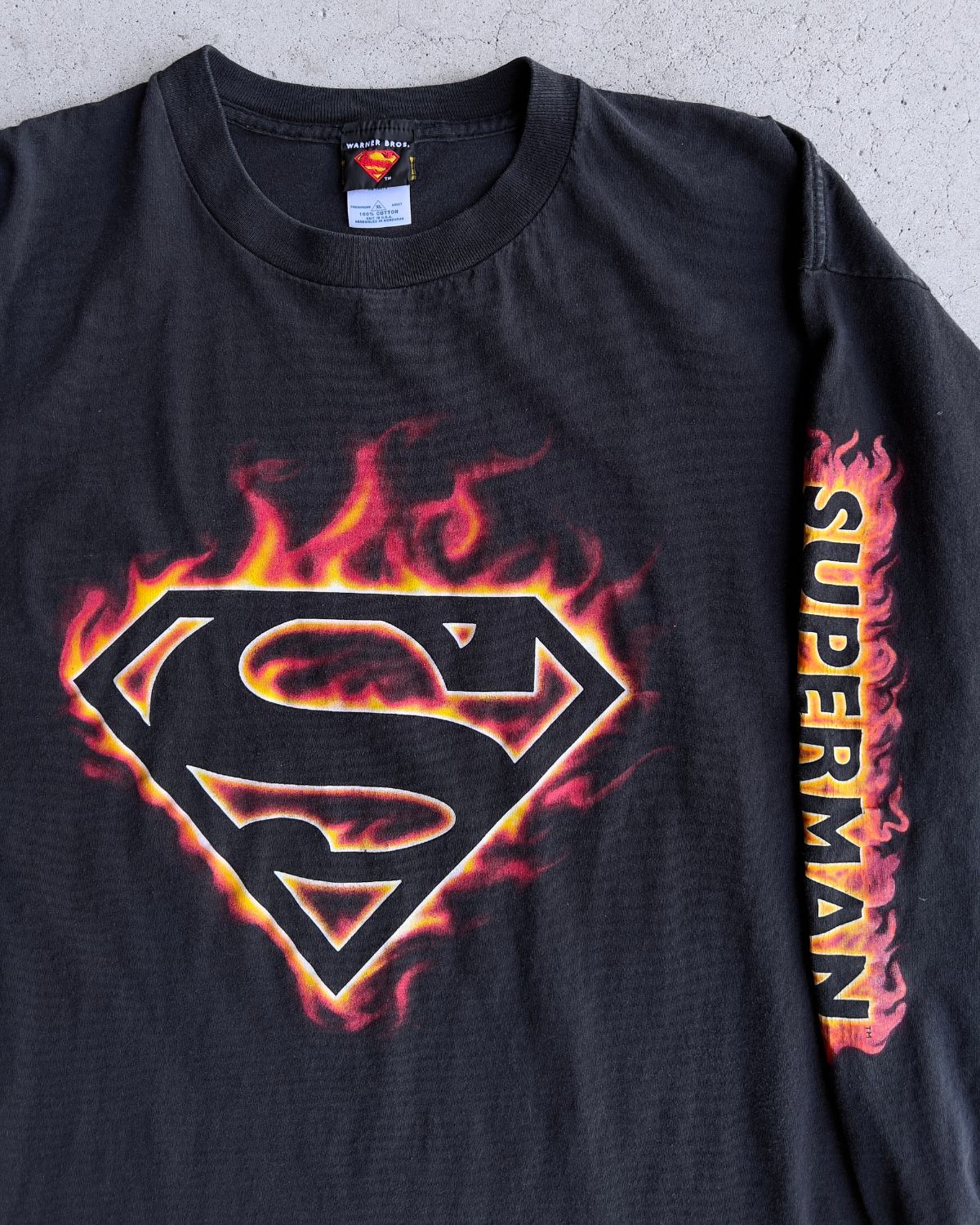 Vintage 2000s Flaming Superman Long Sleeve Tee  - Shop ThreadCount Vintage Co.