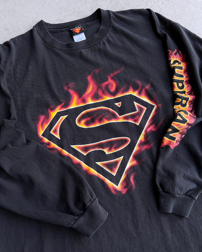 Vintage 2000s Flaming Superman Long Sleeve Tee  - Shop ThreadCount Vintage Co.