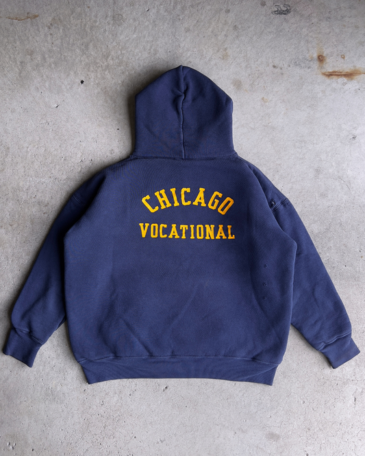 Vintage 1960s Chicago Vocational Navy Blue Double Face Hoodie  - Shop ThreadCount Vintage Co.