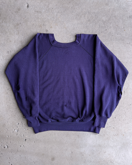 Vintage 1970s Indigo Blue Thrashed Raglan Sweatshirt  - Shop ThreadCount Vintage Co.