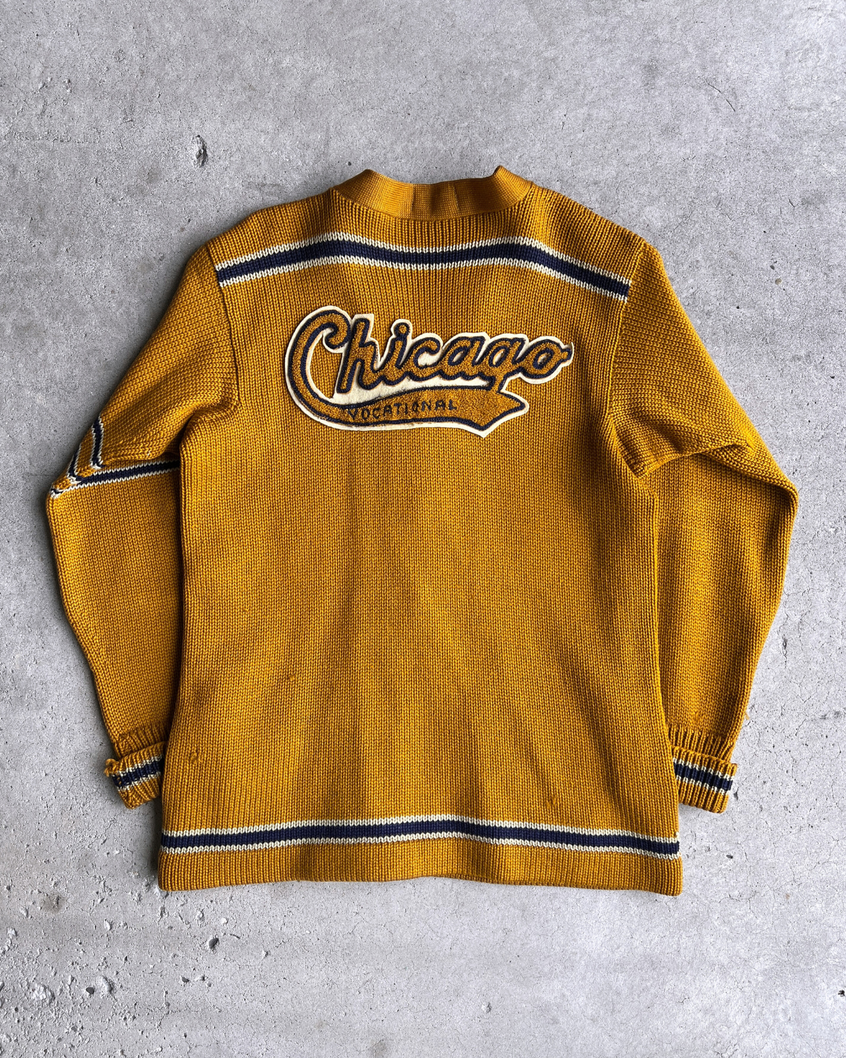 Vintage 1960s Chicago Vocational Golden Wool Letterman Cardigan  - Shop ThreadCount Vintage Co.