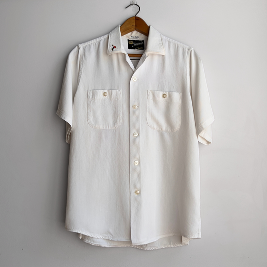 Vintage 1960s Sacramento Elks White Rayon Bowling Shirt  - Shop ThreadCount Vintage Co.