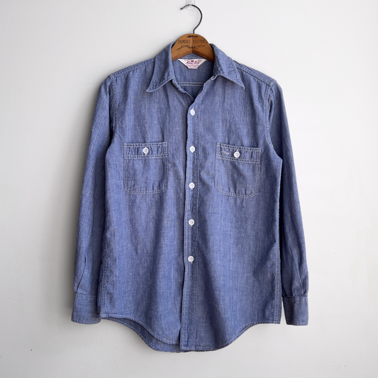 Vintage 1970s Chambray Blue Cotton Western Shirt  - Shop ThreadCount Vintage Co.