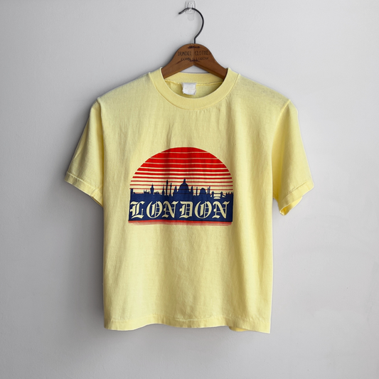 Vintage 1970s London England Yellow English Script Tee  - Shop ThreadCount Vintage Co.