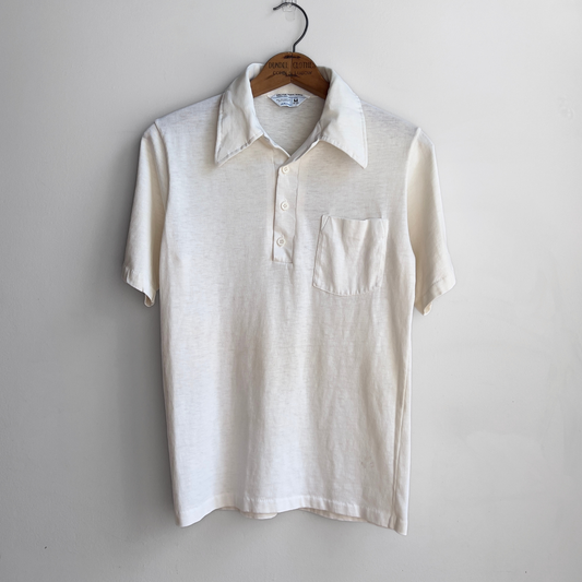 Vintage 1970s White Short Sleeve Casual Polo Shirt  - Shop ThreadCount Vintage Co.