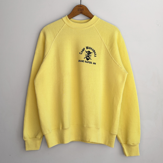 Vintage 1980s Camp Mishawaka Minnesota Yellow Raglan Sweatshirt  - Shop ThreadCount Vintage Co.