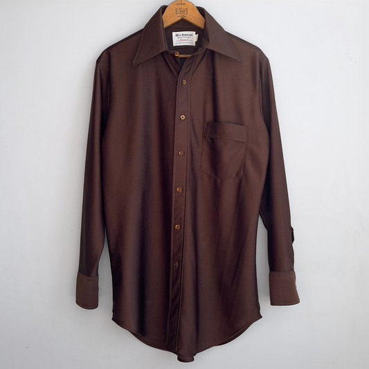 Vintage 1970s Chestnut Brown Qiana Nylon Dress Shirt  - Shop ThreadCount Vintage Co.