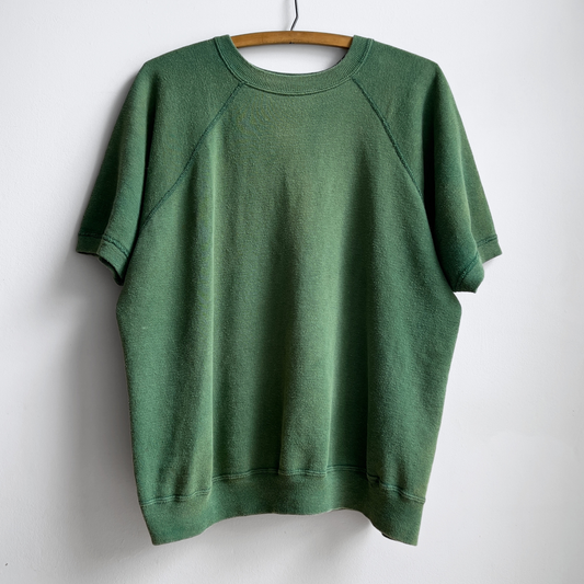 Vintage 1960s Green Sun Faded Short Sleeve Cotton Sweatshirt  - Shop ThreadCount Vintage Co.