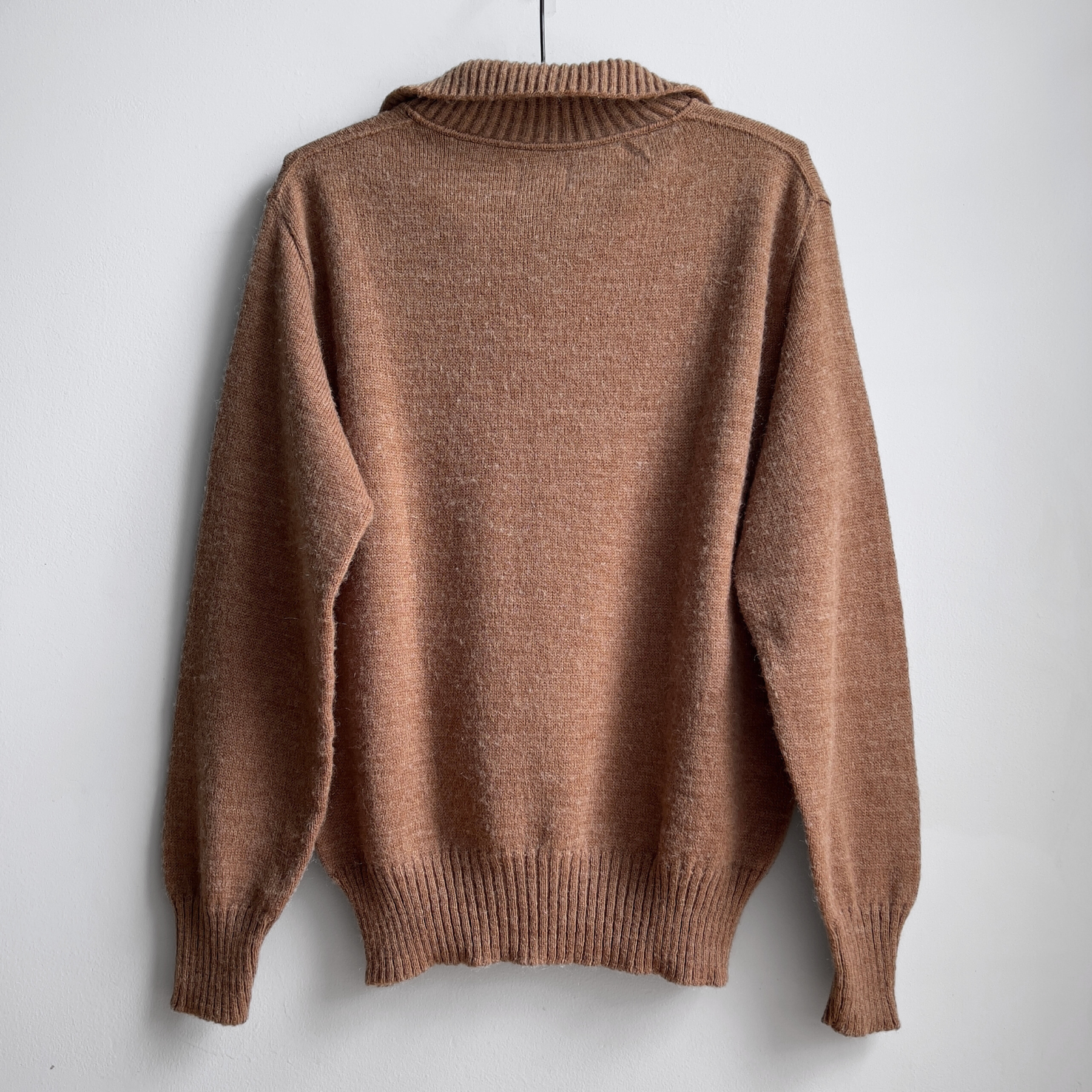 Vintage 1970s Rust Brown Open Collar Acrylic Sweater  - Shop ThreadCount Vintage Co.