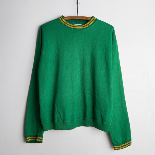 Vintage 1960s Green & Yellow Striped Acrylic Crewneck Sweatshirt  - Shop ThreadCount Vintage Co.