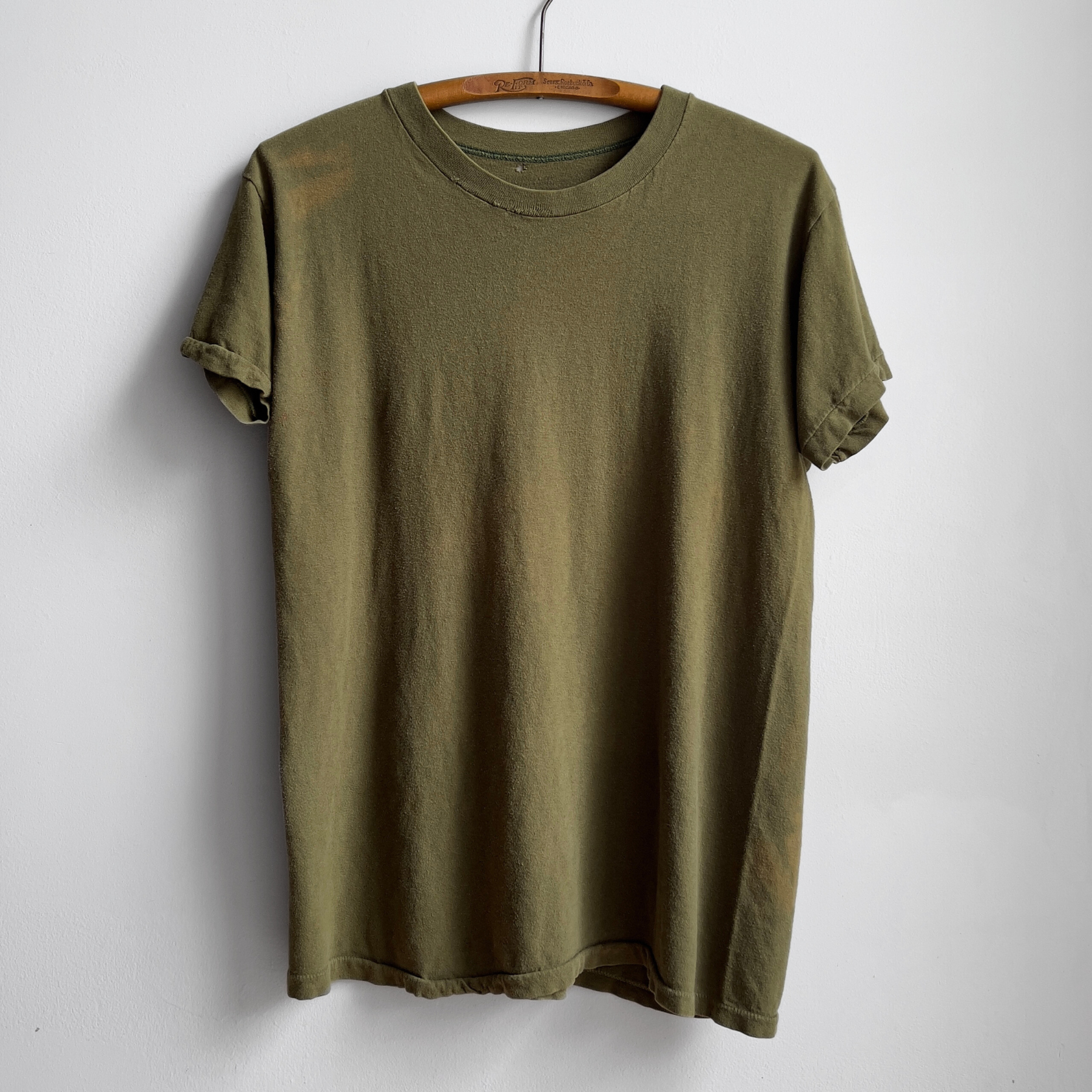 Vintage 1970s U.S. Army Olive Green Blank Undershirt Tee  - Shop ThreadCount Vintage Co.