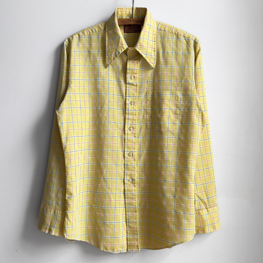 Vintage 1970s Yellow Permanent Press Casual Plaid Shirt  - Shop ThreadCount Vintage Co.