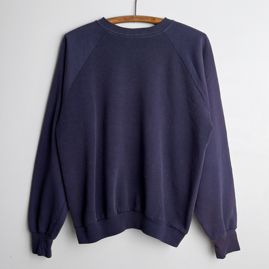 Vintage 1970s Faded Navy Blue Two Tone Crewneck Sweatshirt  - Shop ThreadCount Vintage Co.