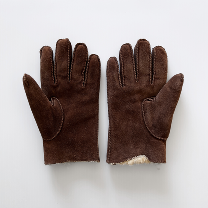 Vintage 1970s Brown Sherpa Lined Leather Gloves  - Shop ThreadCount Vintage Co.