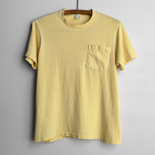 Vintage 1970s Faded Yellow Selvedge Pocket Tee  - Shop ThreadCount Vintage Co.