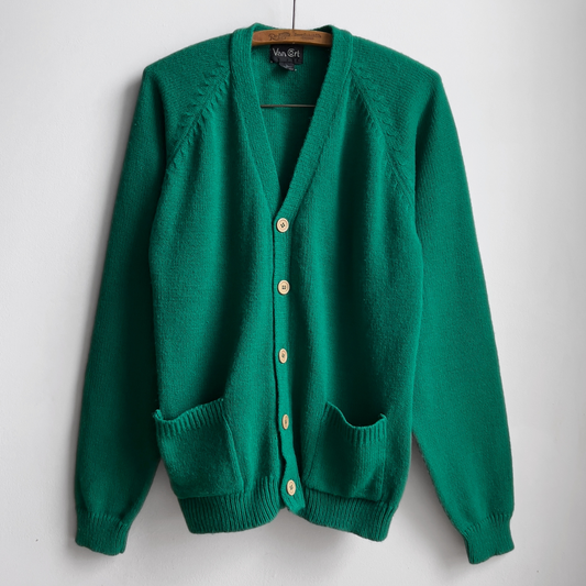 Vintage 1980s Green Acrylic Knit Cardigan  - Shop ThreadCount Vintage Co.