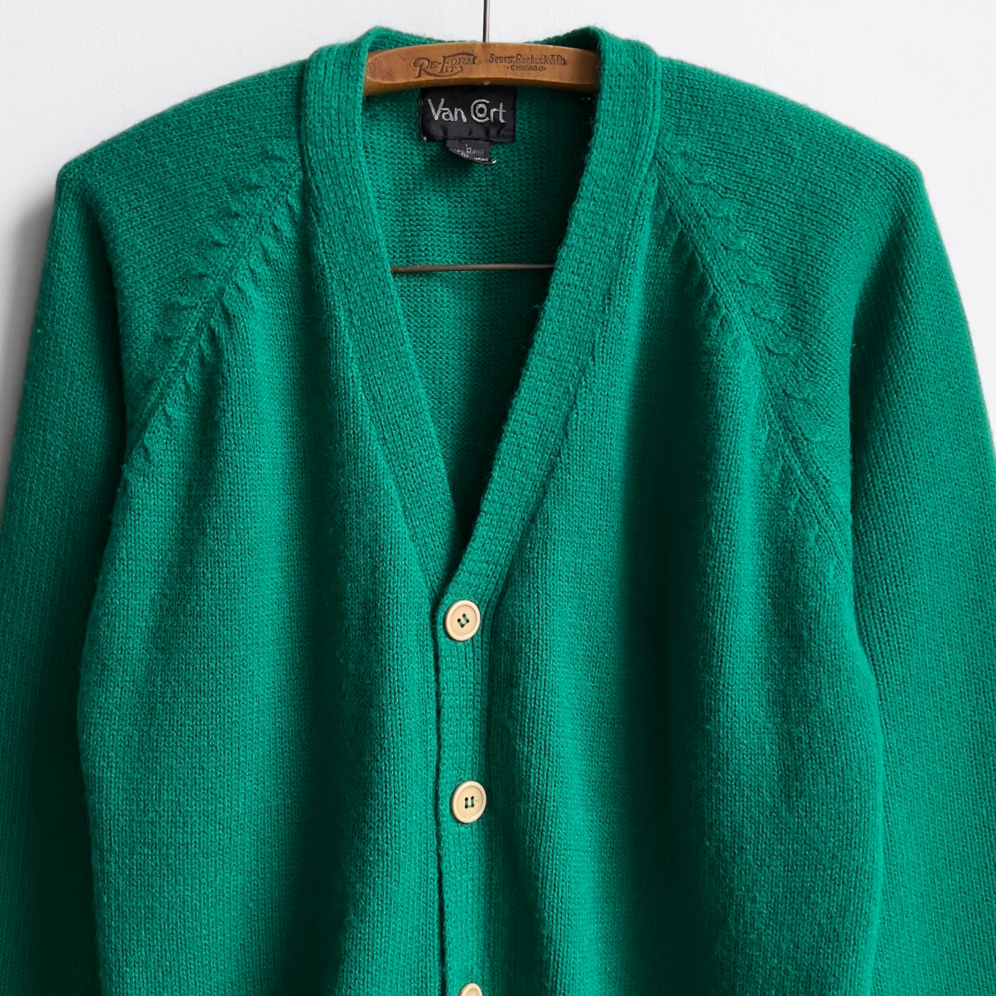 Vintage 1980s Green Acrylic Knit Cardigan  - Shop ThreadCount Vintage Co.