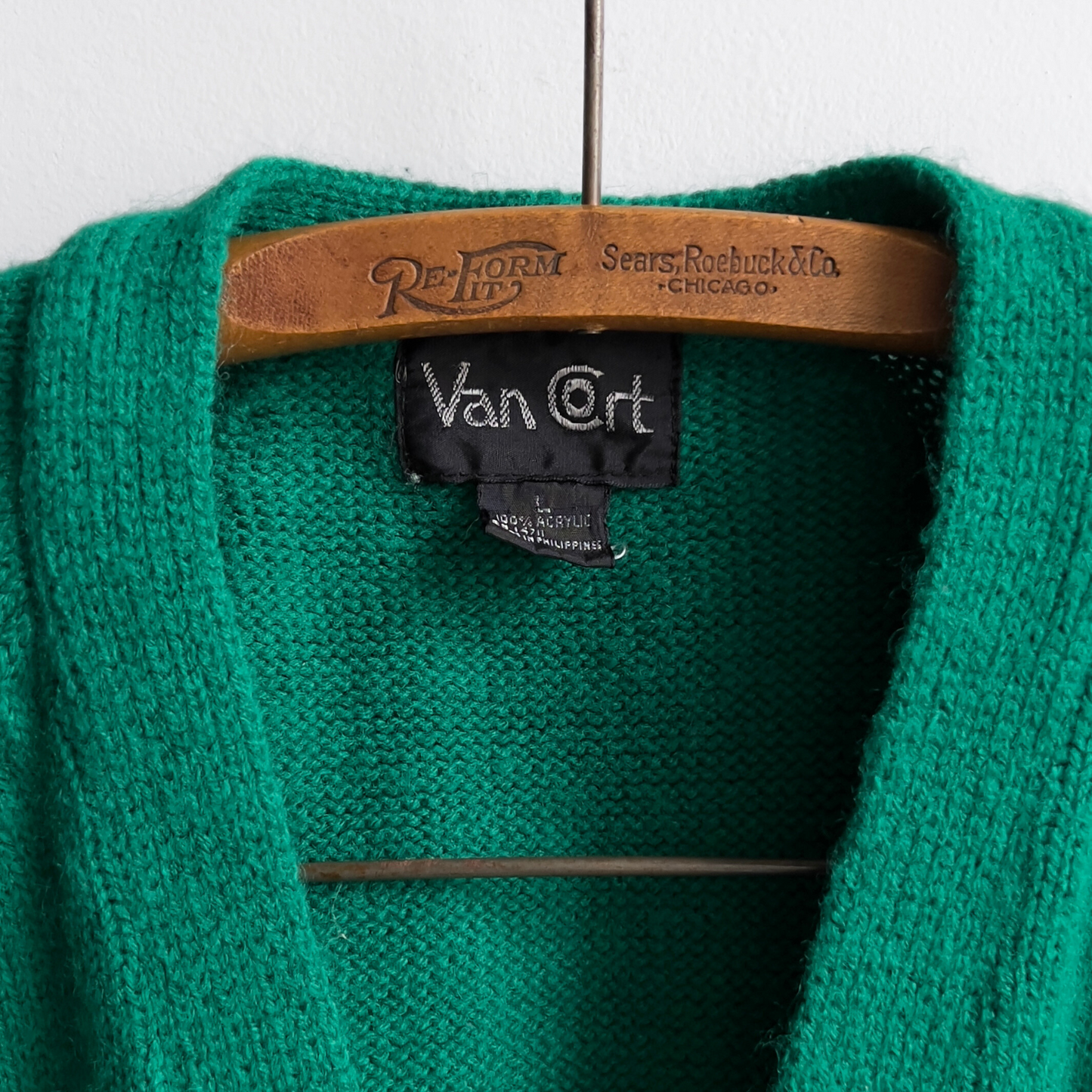 Vintage 1980s Green Acrylic Knit Cardigan  - Shop ThreadCount Vintage Co.