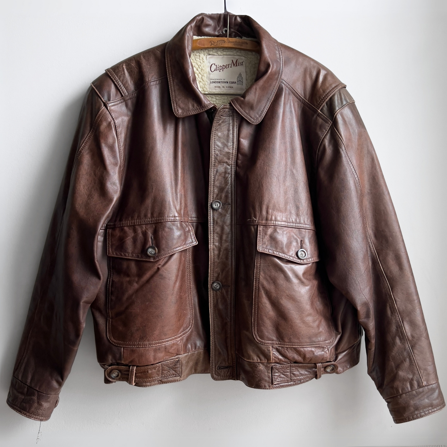 Vintage 1970s Brown Sherpa Lined Leather Heavy Bomber Jacket  - Shop ThreadCount Vintage Co.