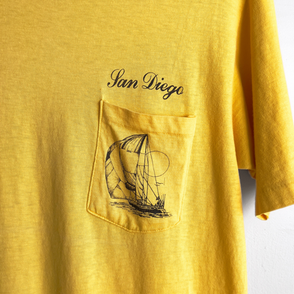 1980s San Diego World Class Yellow Pocket Tee  - Shop ThreadCount Vintage Co.