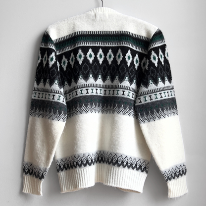 1960s White & Green Geometric Zip-Up Cardigan  - Shop ThreadCount Vintage Co.