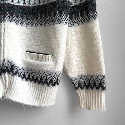 1960s White & Green Geometric Zip-Up Cardigan  - Shop ThreadCount Vintage Co.