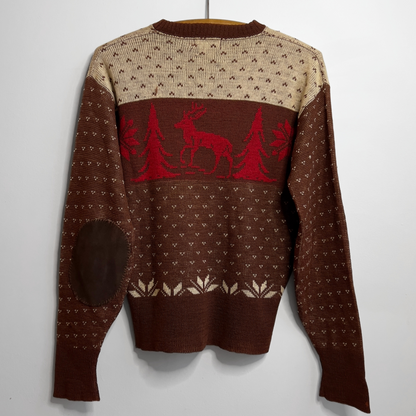 1940s Brown Reindeer Print Holiday Wool Sweater  - Shop ThreadCount Vintage Co.
