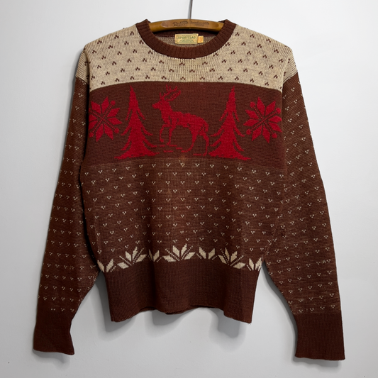 Vintage 1940s JCPenney Wool Reindeer Print Holiday Sweater  - Shop ThreadCount Vintage Co.