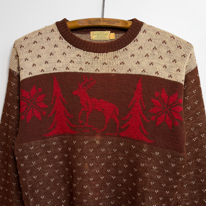 1940s Brown Reindeer Print Holiday Wool Sweater  - Shop ThreadCount Vintage Co.